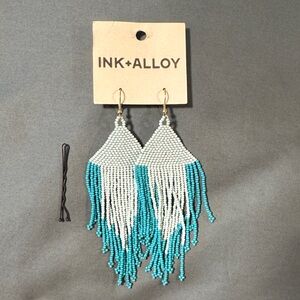 INK+ALLOY White and Turquoise Beaded Fringe Drop Earrings